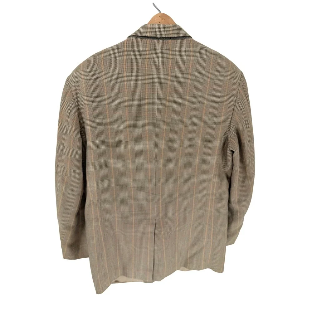 M Julian Mens 100% Silk Blazer 40R Olive Plaid Sport Coat 2 Button Jacket
